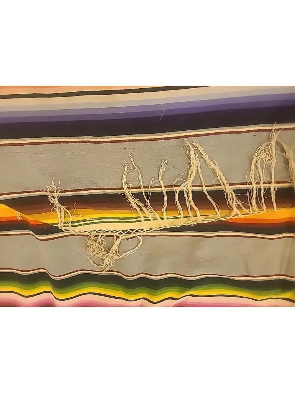Vintage Cotton Loom Woven Blanket Throw Saltillo Serape Mexico 89